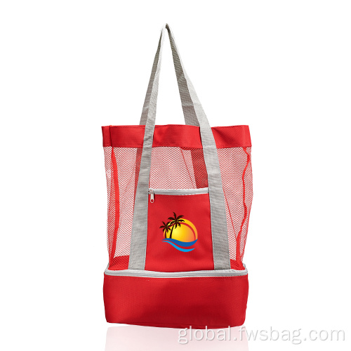 Beach Tote Bag With Insulated Compartment Custom Lightweight Zipper Top Mesh Beach Tote Bag Factory